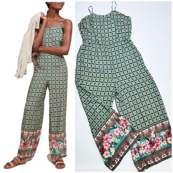 Farm Rio Green Floral Jumpsuit Size XL - Picture 1 of 8